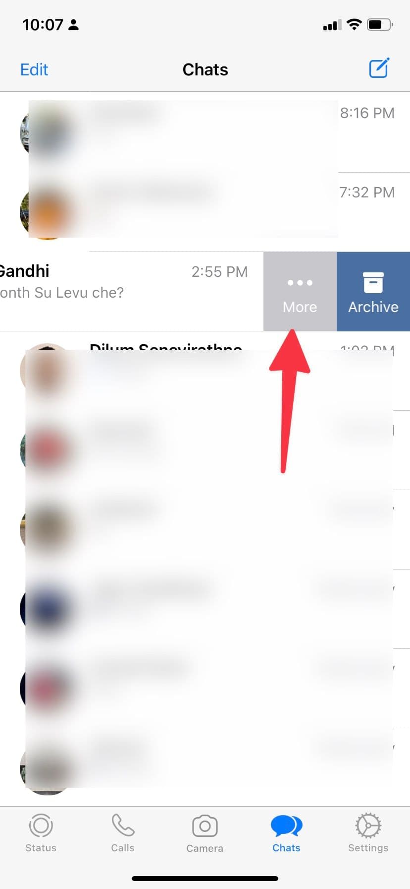 ανοίξτε περισσότερο μενού στο WhatsApp για iPhone
