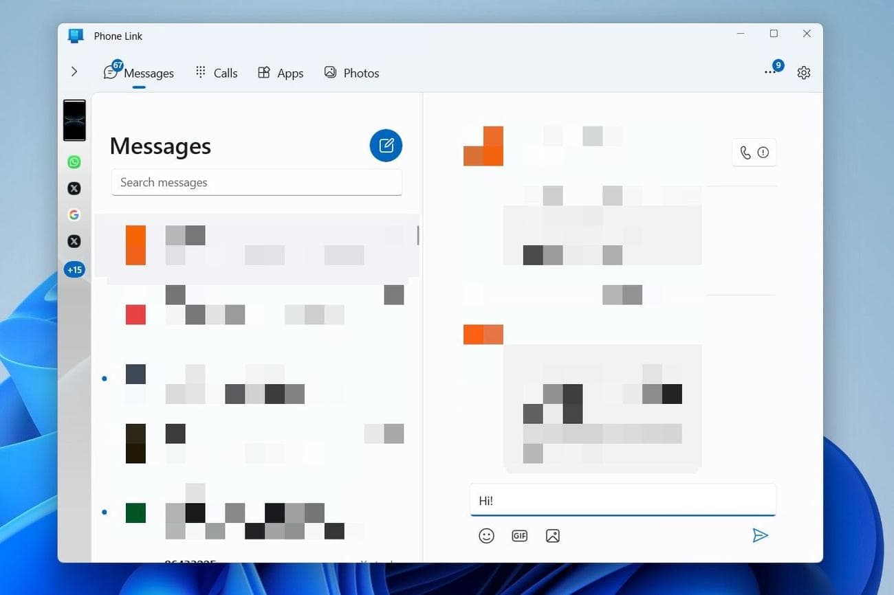 Καρτέλα Μηνύματα στον Σύνδεσμο τηλεφώνου