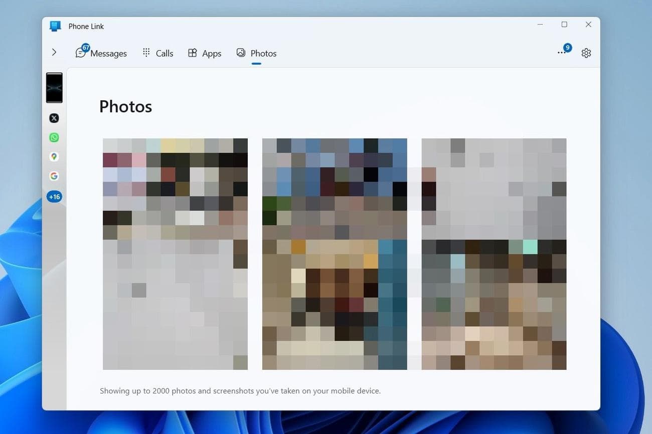 Σύνδεσμος τηλεφώνου με ανοιχτή την καρτέλα Φωτογραφίες