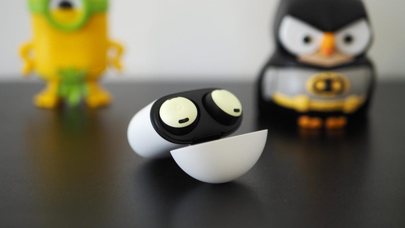 The Google pixel buds pro in the open case.