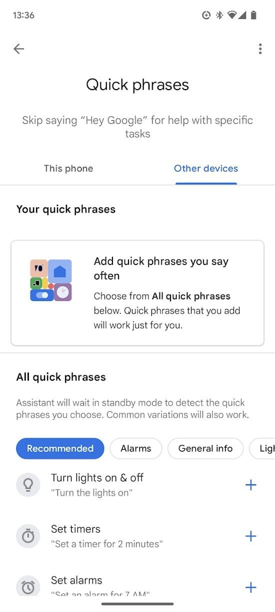 Στιγμιότυπο οθόνης Όλες οι γρήγορες φράσεις στο Pixel 7