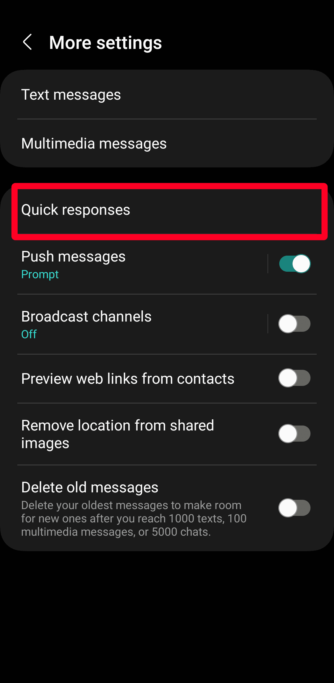 Επιλογή γρήγορων απαντήσεων στο Samsung Messages