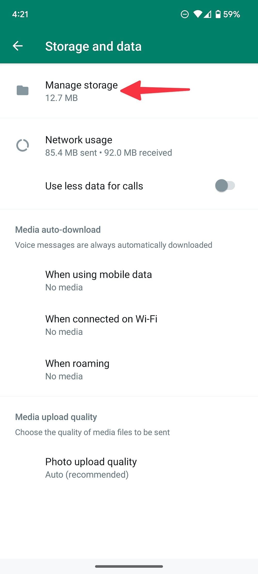 διαχείριση αποθηκευτικού χώρου στο WhatsApp για Android
