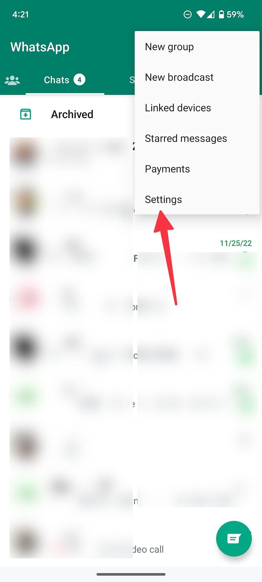 ανοίξτε τις ρυθμίσεις στο WhatsApp για Android