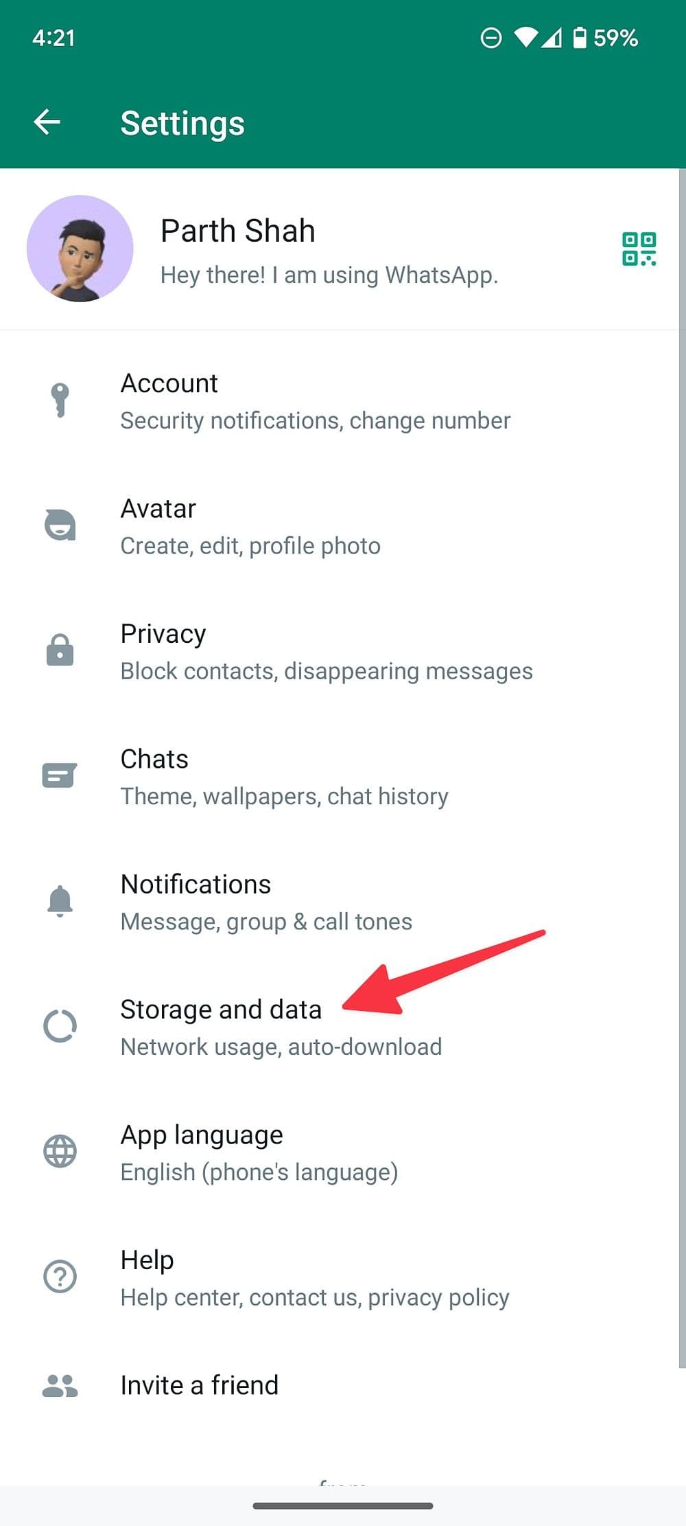 μενού αποθήκευσης στο WhatsApp για Android
