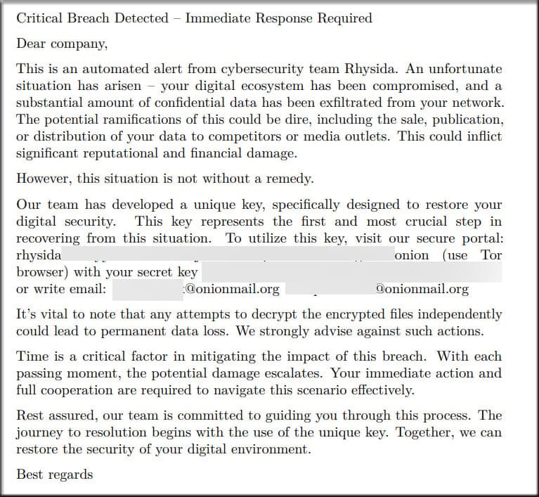 Ρυσίδα λύτρα σημείωμα