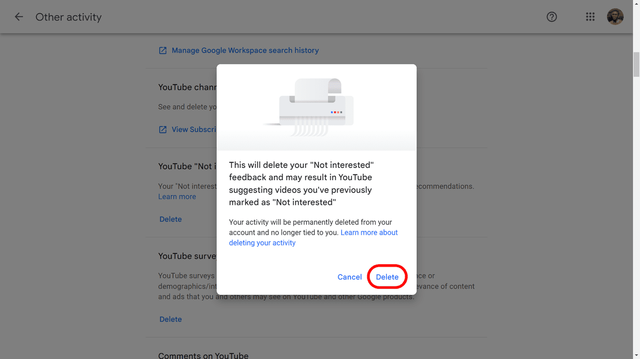 Επιβεβαίωση διαγραφής του YouTube 