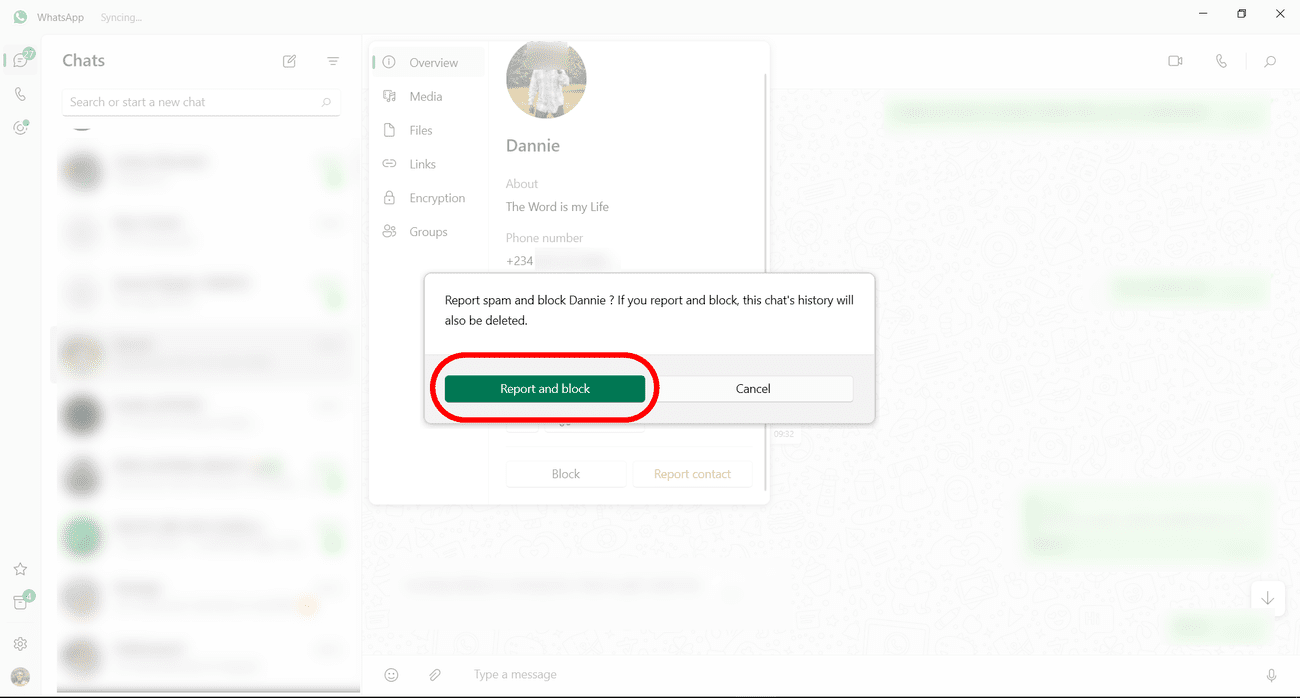 Αποκλεισμός και αναφορά επαφής WhatsApp