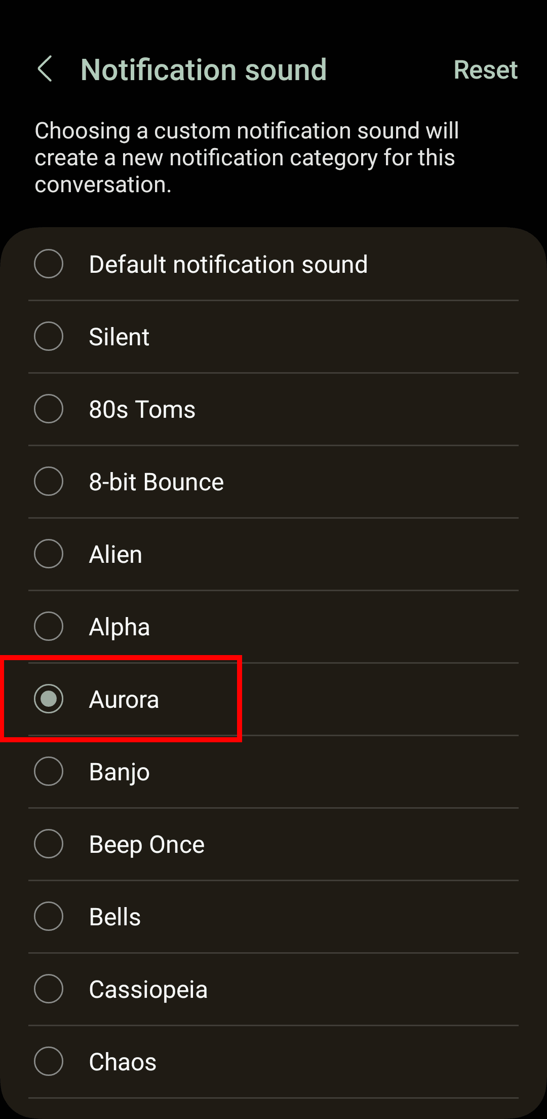 Ρύθμιση προσαρμοσμένου ήχου ειδοποίησης για μια επαφή στο Samsung Messages 2