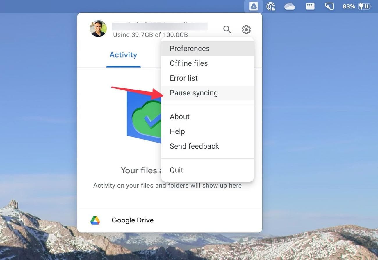 Παύση συγχρονισμού στο Google Drive