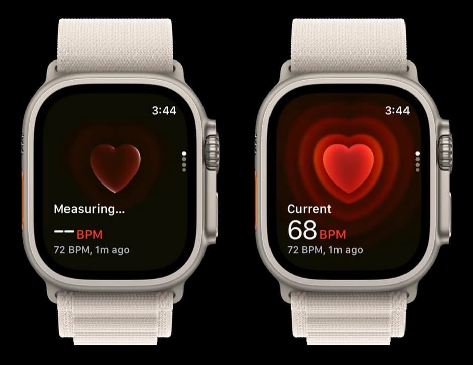 Η νέα εμφάνιση της εφαρμογής Heart Rate στο watchOS 10 όταν ανοίξει για πρώτη φορά η εφαρμογή - Ρίξτε μια ματιά στην ενημερωμένη εφαρμογή Heart Rate για το Apple Watch στο watchOS 10
