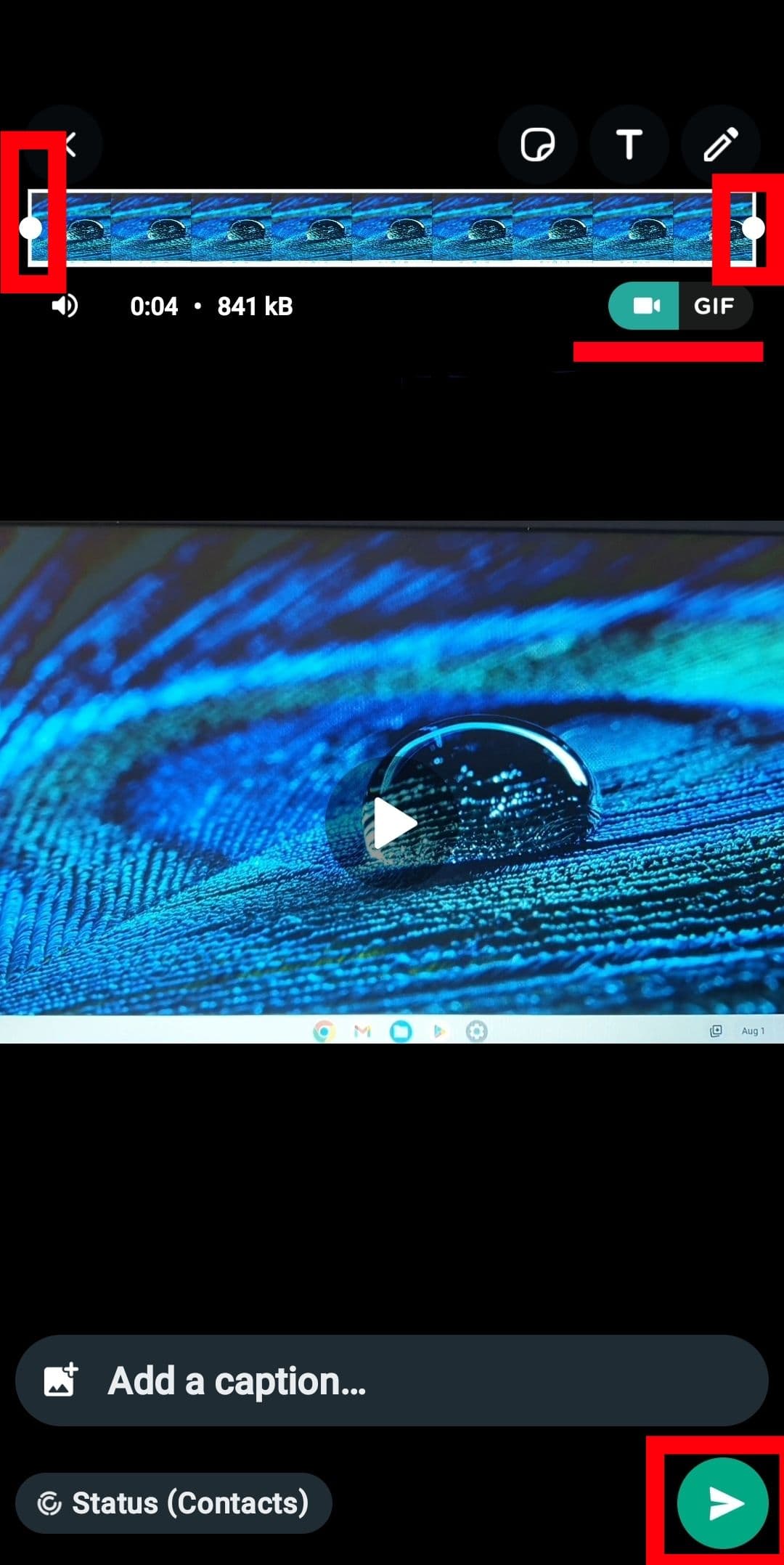 Η λειτουργία περικοπής βίντεο Whatsapps