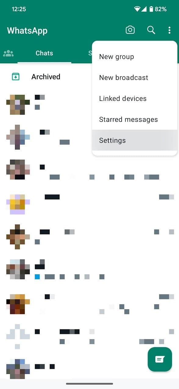 στιγμιότυπο οθόνης αναπτυσσόμενο μενού ρυθμίσεων whatsapp