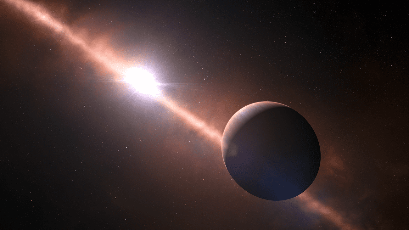 An artist’s impression of the planet Beta Pictoris b orbiting its star.