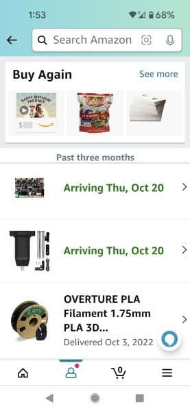 Δείτε το ιστορικό παραγγελιών στην εφαρμογή Amazon για κινητά
