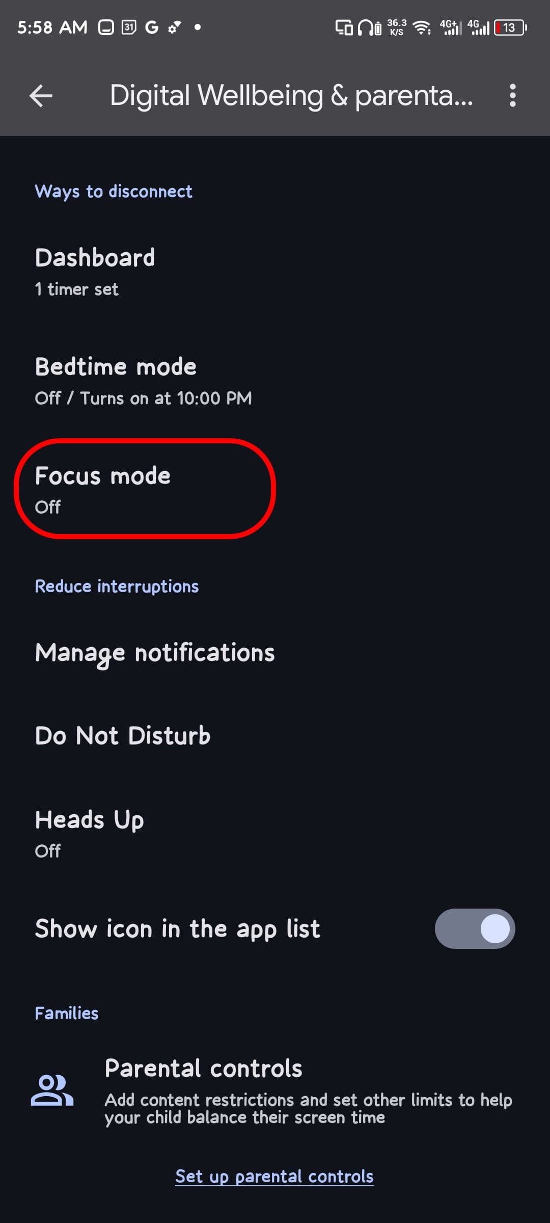 λειτουργία εστίασης ψηφιακής ευημερίας