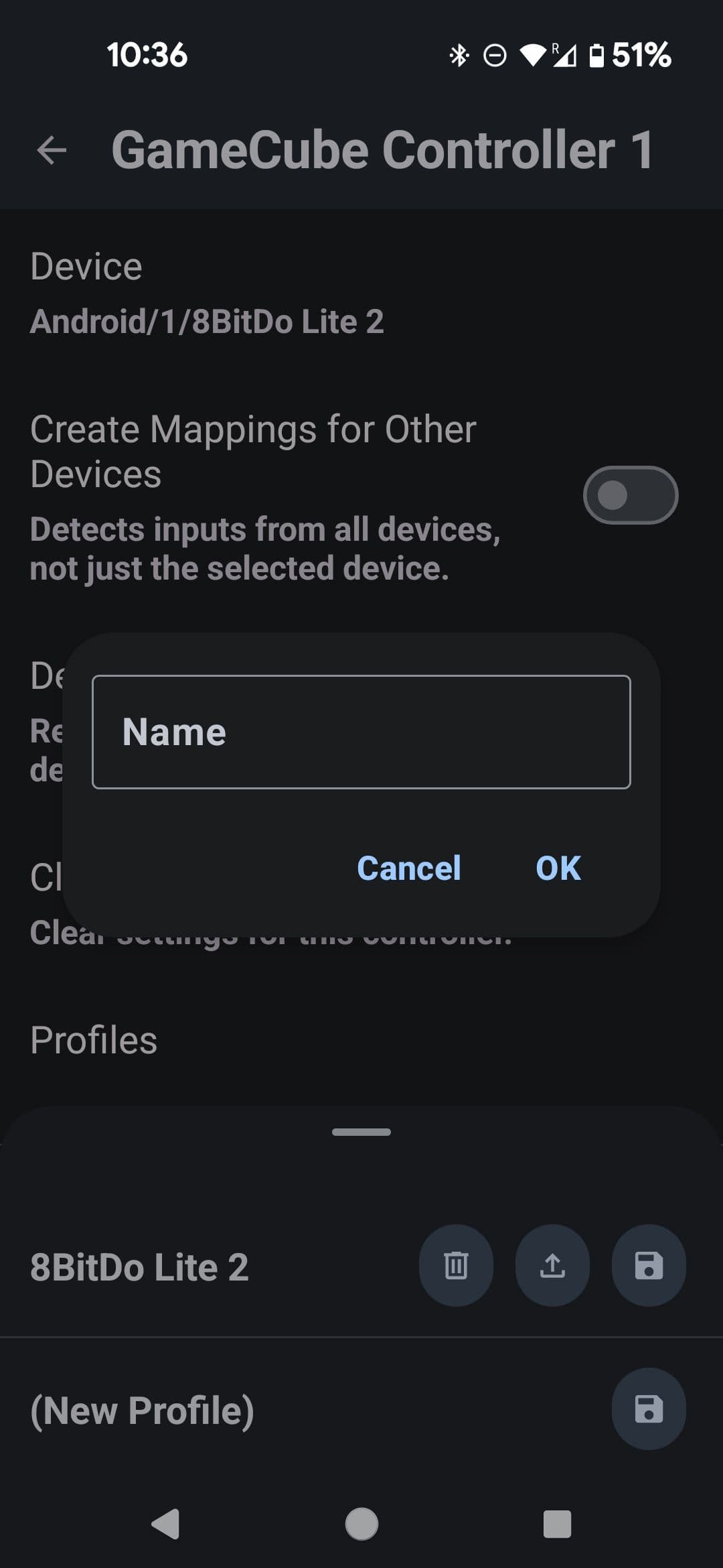 Διάλογος προφίλ ελεγκτή ονόματος κινητού Dolphin Emulator