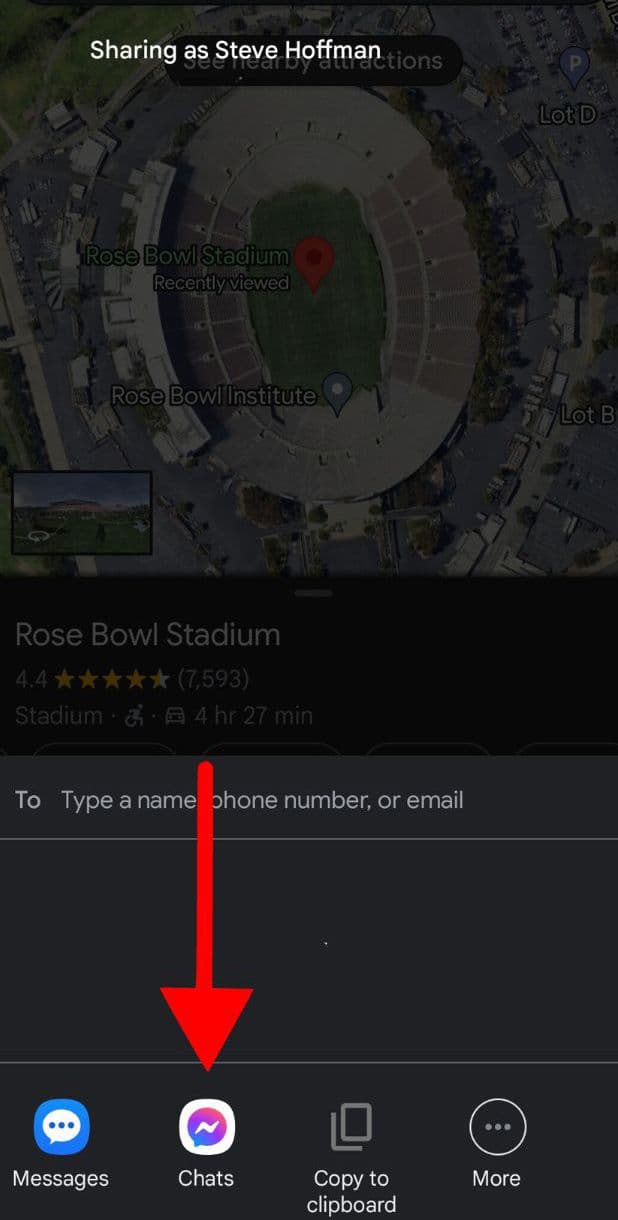 Μενού κοινής χρήσης Χαρτών Google με ενδείξεις συνομιλιών Messenger