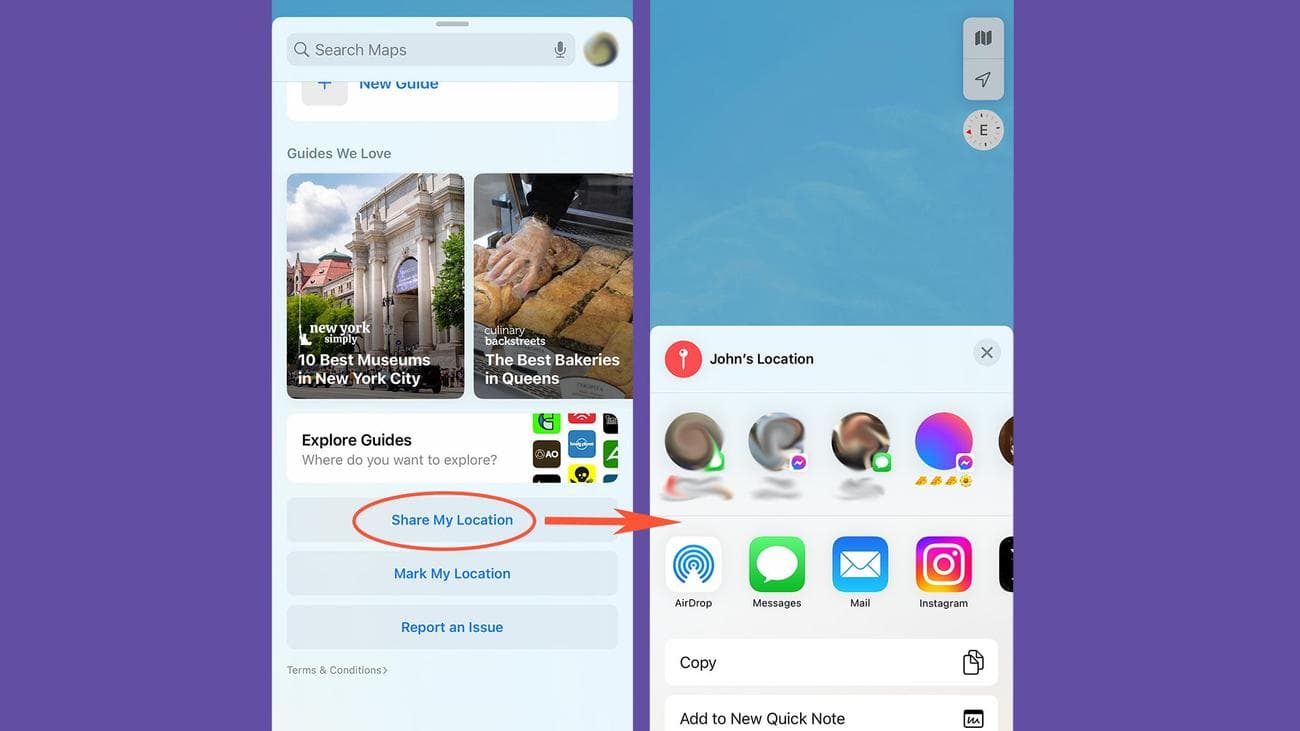 Η εφαρμογή Χάρτες της Apple δείχνει πώς να μοιράζεστε την τοποθεσία σας με άτομα σε ένα iPhone.