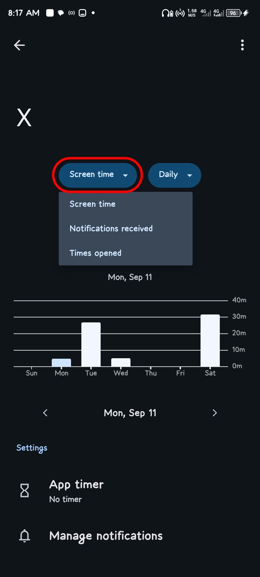 Εναλλαγή μεταξύ στατιστικών και προβολών Digital Wellbeing