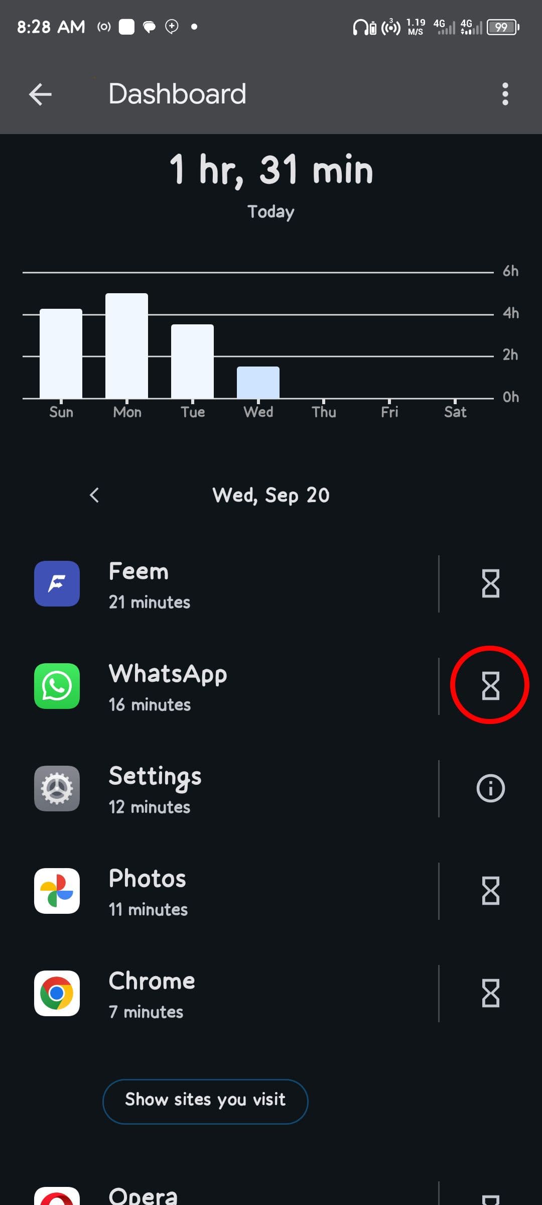 Ρύθμιση χρονοδιακόπτη εφαρμογής Digital Wellbeing