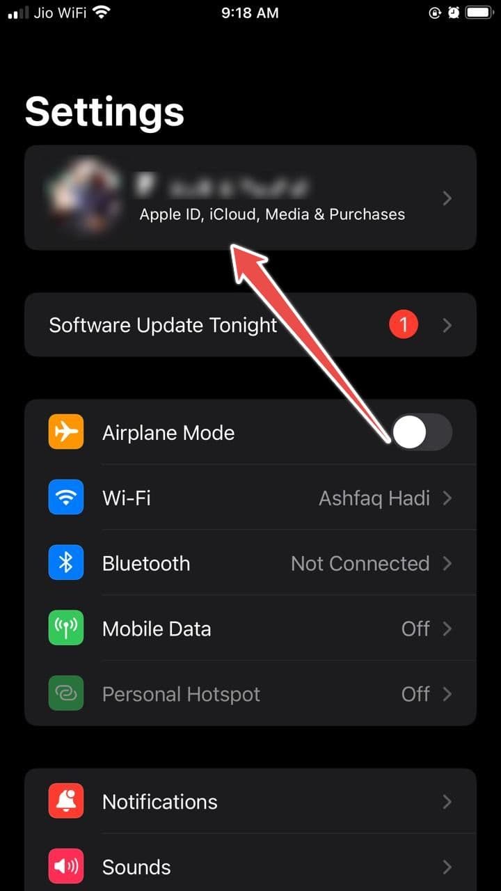Στιγμιότυπο οθόνης που δείχνει την οθόνη ρυθμίσεων iOS