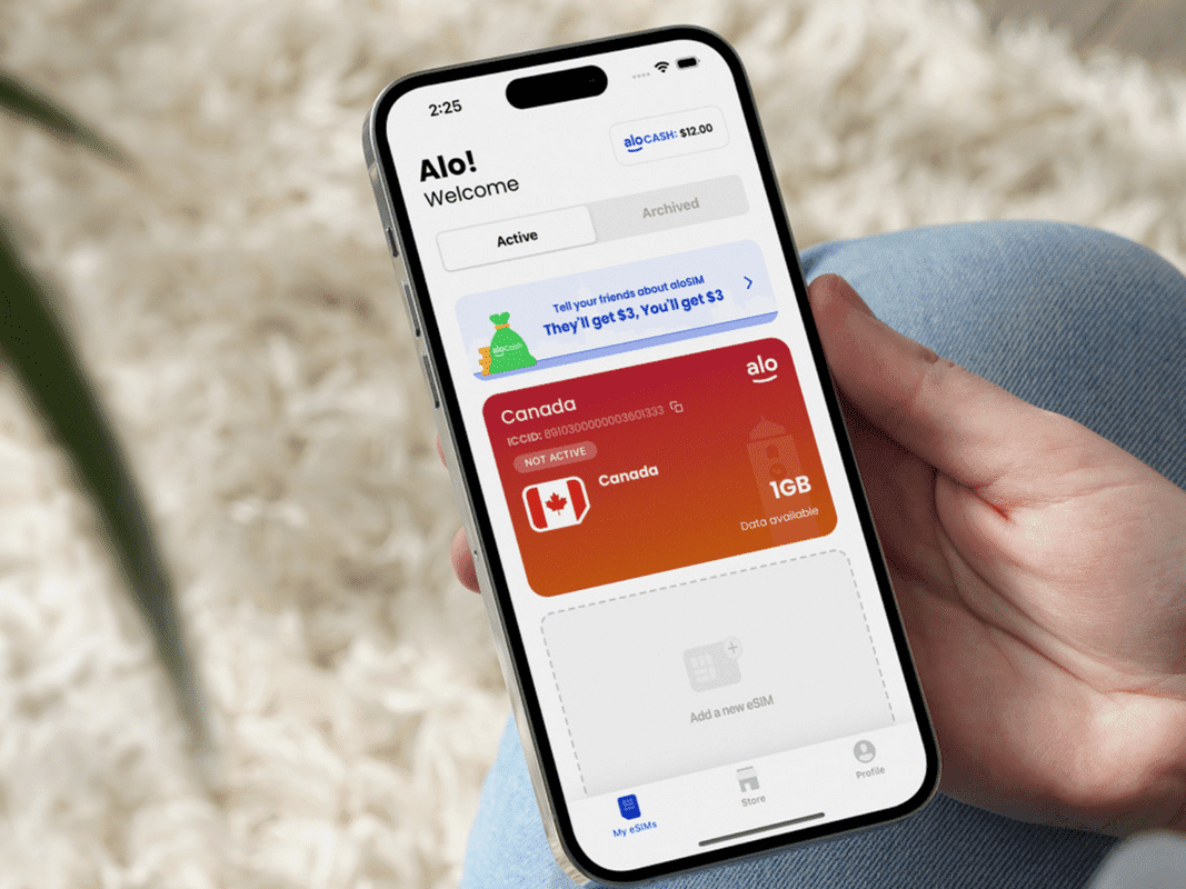 A person with a eSIM card pulled up on their cell phone.
