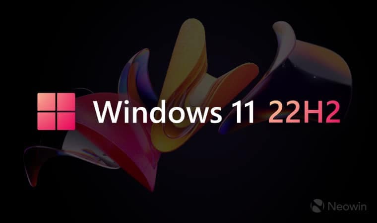 An image with a colorful Windows 11 22H2 logo and a dimmed background