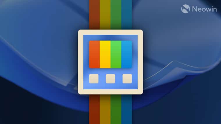 A custom PowerToys logo with a frosted glass background and rainbow stripes