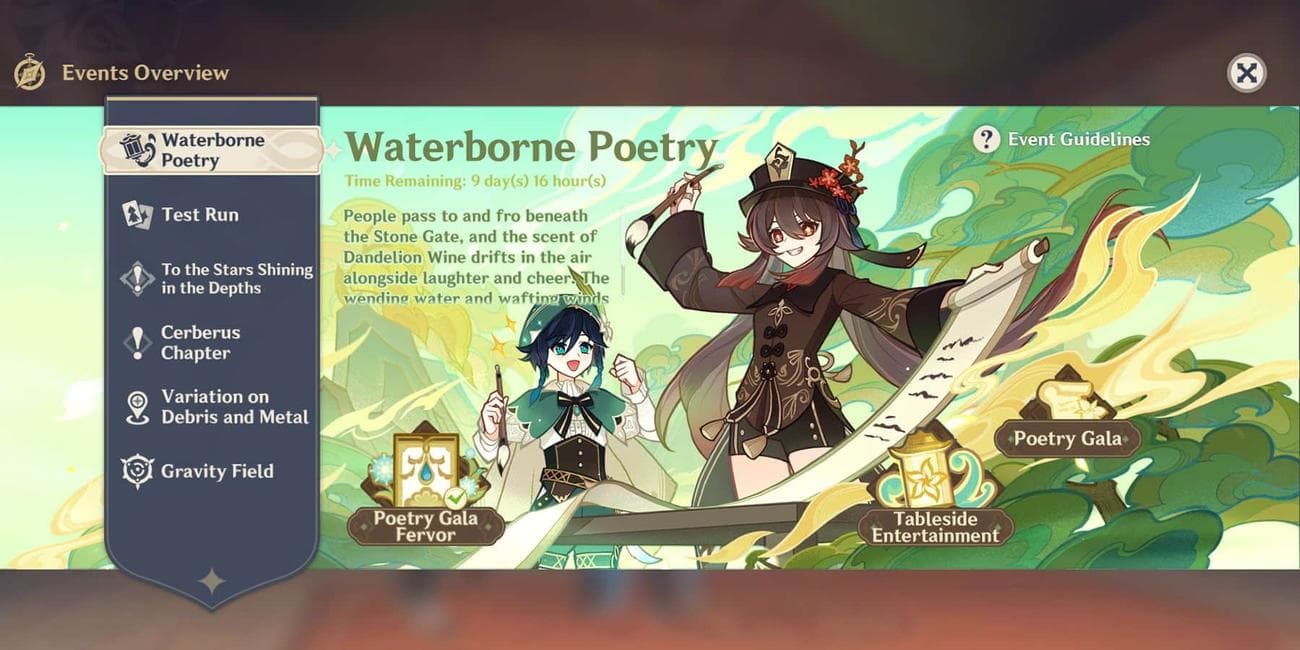 Genshin Impact: Waterborne Poetry Characters Locations

