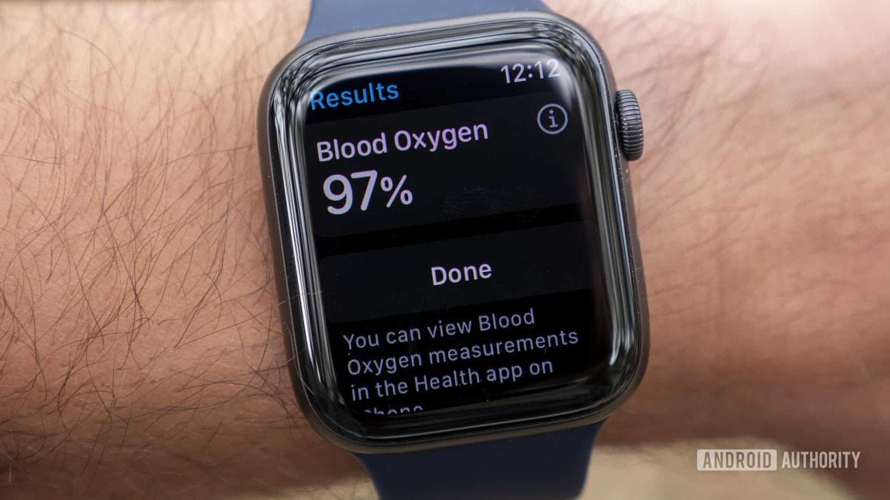 An Apple Watch Series 6 displays a user's blood oxygen results.