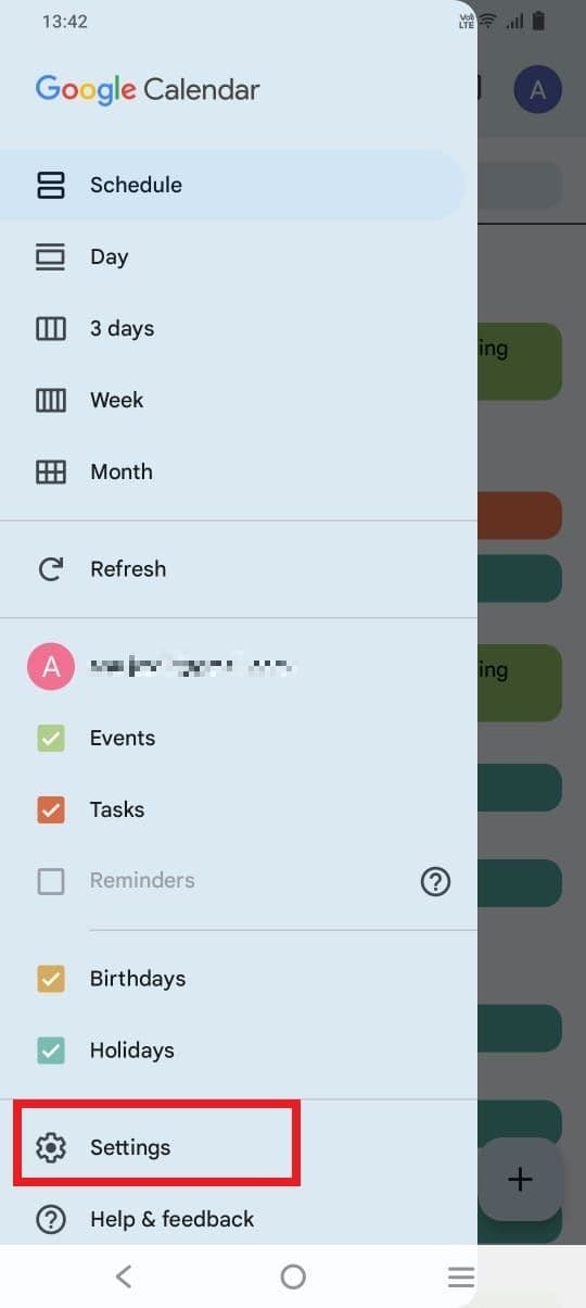 Στιγμιότυπο οθόνης που επισημαίνει τις Ρυθμίσεις του Ημερολογίου Google