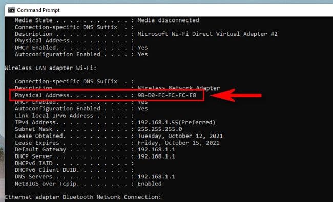 Θα δείτε τη διεύθυνση MAC που παρατίθεται δίπλα 