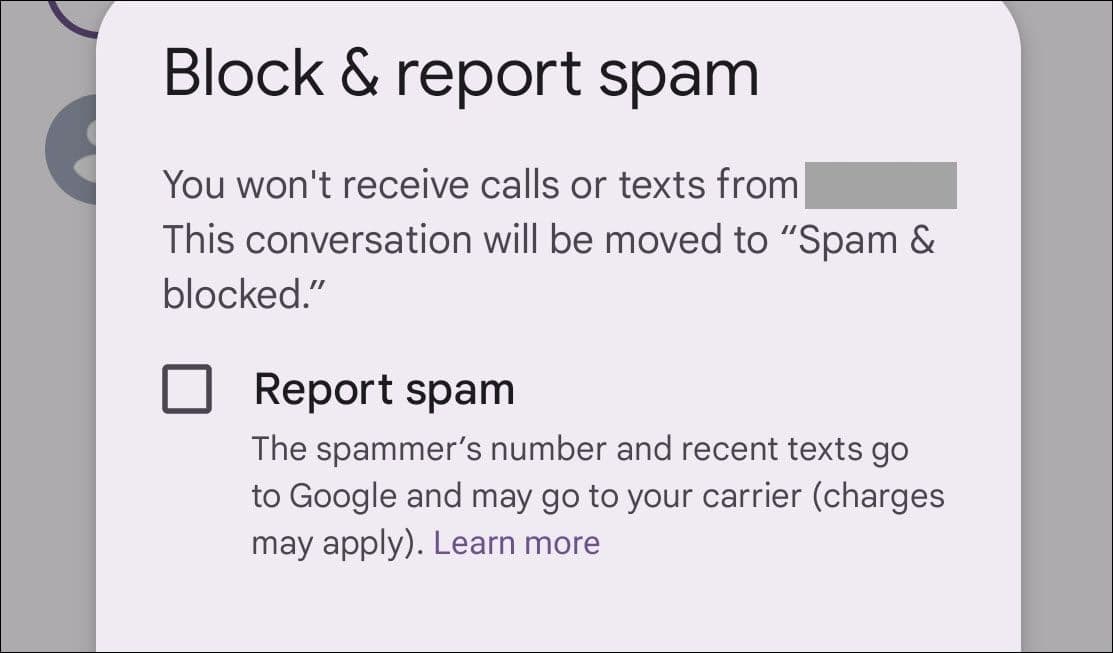 Αναφορά μηνύματος κειμένου ως ανεπιθύμητου ή αποκλεισμού.