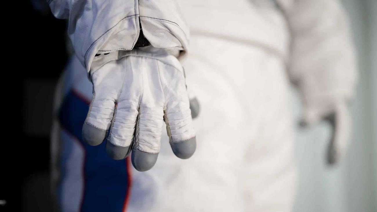 Close up of Axiom Space Prada lunar spacesuit glove