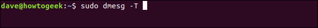 sudo dmesg -T σε ένα παράθυρο τερματικού