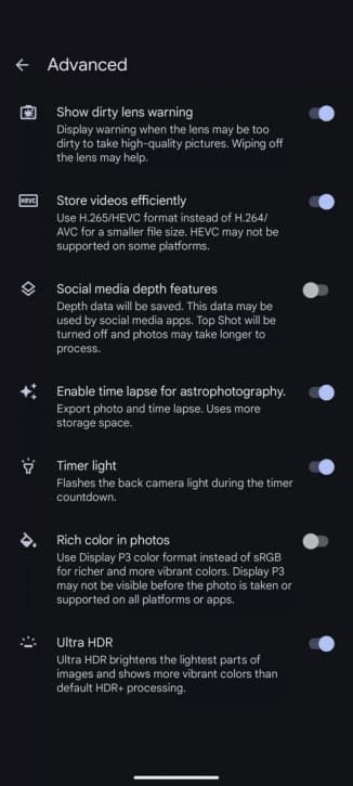 Προσαρμόσιμο χρονόμετρο Palm και ξεχωριστή εναλλαγή Ultra HDR