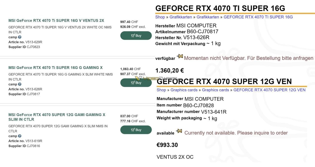 NVIDIA GeForce RTX 4080 SUPER 16 GB, 4070 Ti SUPER 16 GB, 4070 SUPER 12 GB Προσαρμοσμένα μοντέλα από MSI & Gigabyte Leak Out, NVIDIA GeForce RTX 4080 SUPER 16 GB, 4070 Ti SUPER 16 GB, 4070 SUPER 12 GB Προσαρμοσμένα μοντέλα από MSI &amp; Gigabyte Leak Out, TechWar.GR