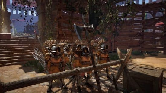Best free PC games: Conqueror's Blade. Image shows a row of warriors preparing or battle.