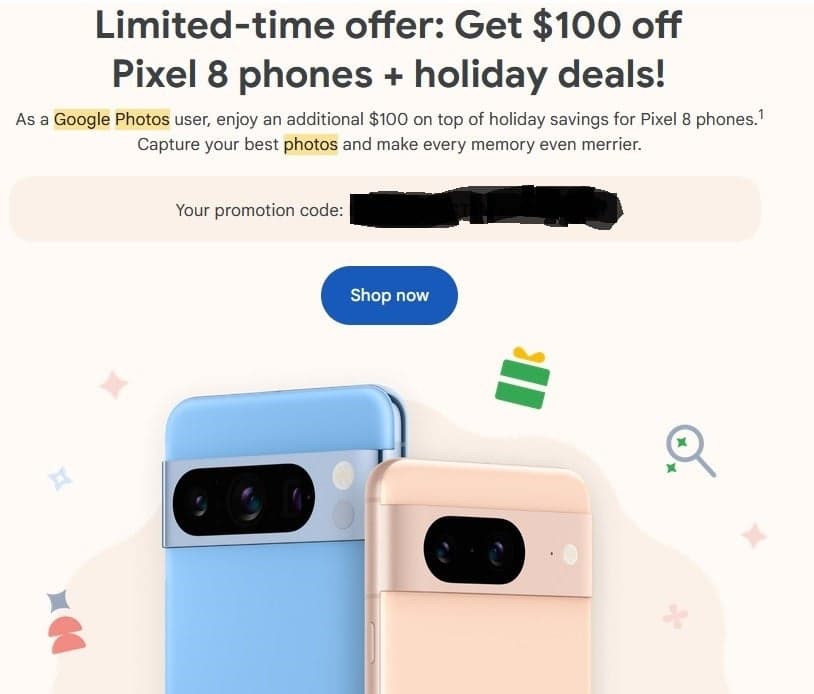 Στους χρήστες της εφαρμογής Google Photos αποστέλλονται κουπόνια μέσω ηλεκτρονικού ταχυδρομείου που προσφέρουν πρόσθετη έκπτωση στη σειρά Pixel 8, Στους χρήστες της εφαρμογής Google Photos αποστέλλονται κουπόνια μέσω ηλεκτρονικού ταχυδρομείου που προσφέρουν πρόσθετη έκπτωση στη σειρά Pixel 8, TechWar.gr