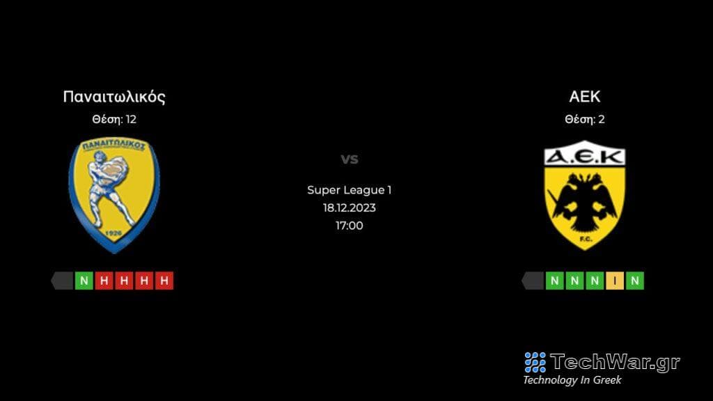 Παναιτωλικός – ΑΕΚ Live Streaming