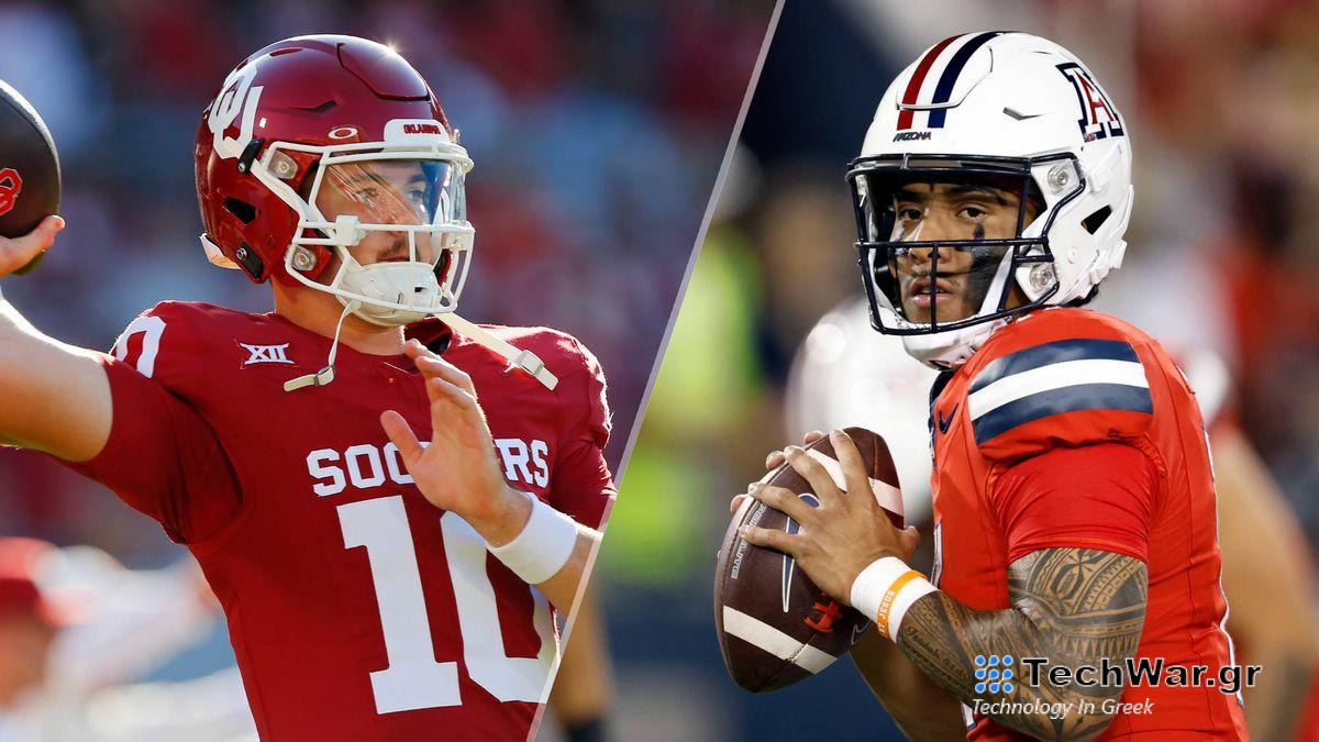 Composite images of QBs Jackson Arnold (L) and Noah Fifita (R) ahead of the Oklahoma vs Arizona live stream
