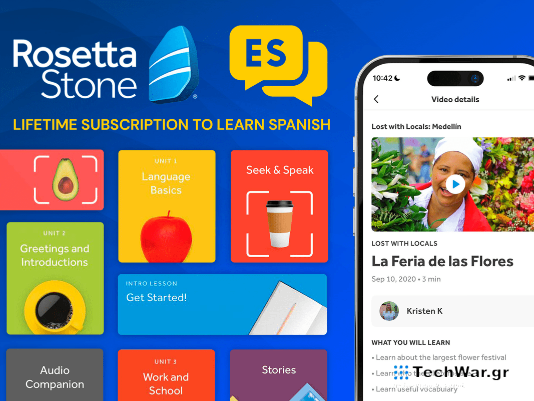 A Rosetta Stone lifetime Spanish advertisement