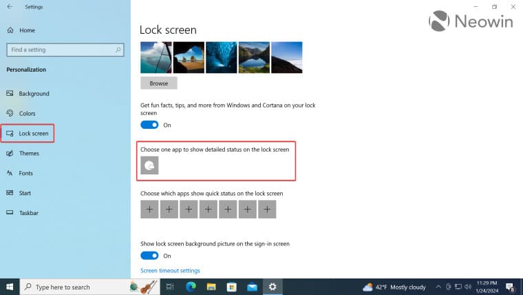 Εφαρμογή ρυθμίσεων των Windows 10s με την ενότητα εξατομίκευσης οθόνης κλειδώματος