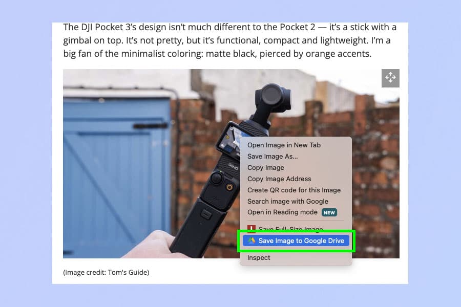 Ένα στιγμιότυπο οθόνης που δείχνει πώς μπορείτε να αποθηκεύσετε αρχεία Chrome απευθείας στο Drive