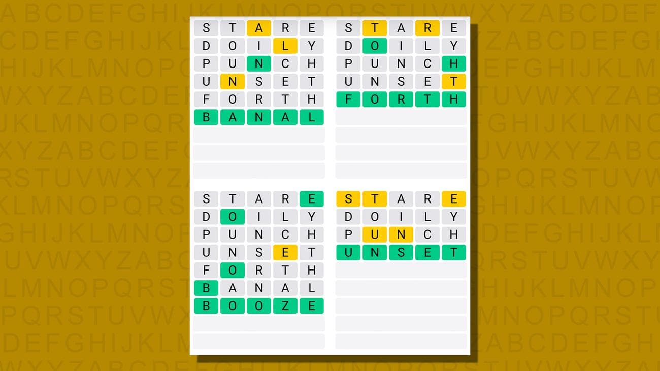 Quordle απαντήσεις για το παιχνίδι 736 σε κίτρινο φόντο