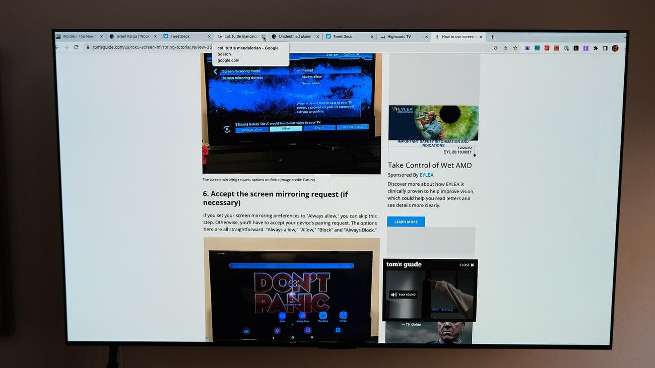 Τα βήματα στην οθόνη Roku αντικατοπτρίζουν πώς να είναι σε μια οθόνη τηλεόρασης