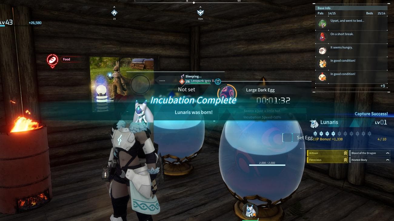 Εύρεση, σύλληψη, αναπαραγωγή και εκκόλαψη του Lunaris mini boss από το Palworld.