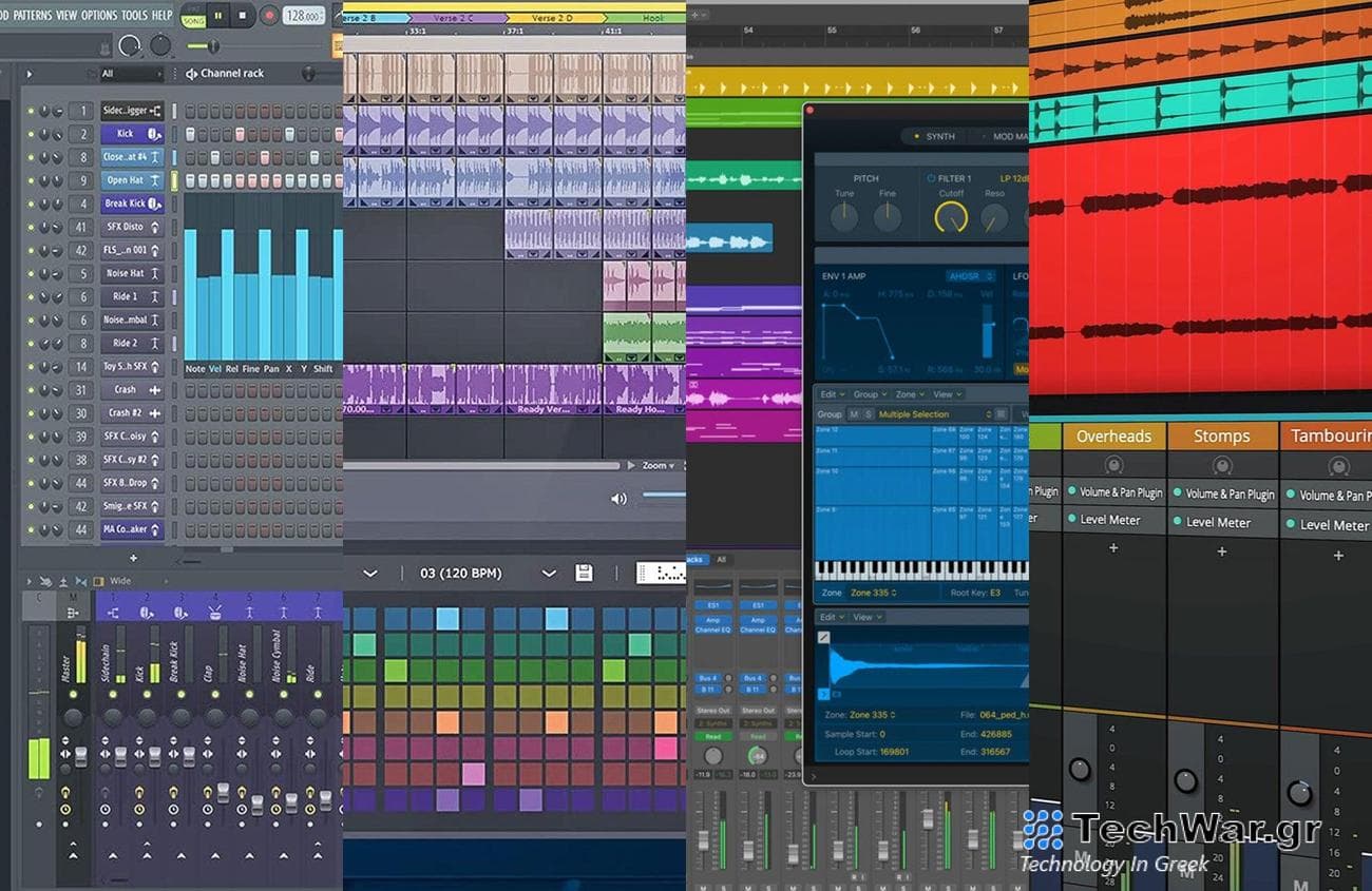 Screenshots from the best beat making software in a four-panel lineup.