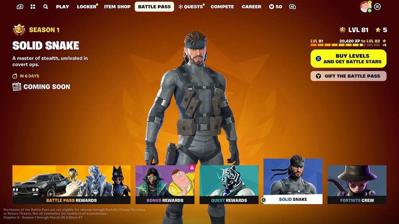 Ημερομηνία κυκλοφορίας του Fortnite Solid Snake και τι να περιμένετε, Ημερομηνία κυκλοφορίας του Fortnite Solid Snake και τι να περιμένετε, TechWar.GR